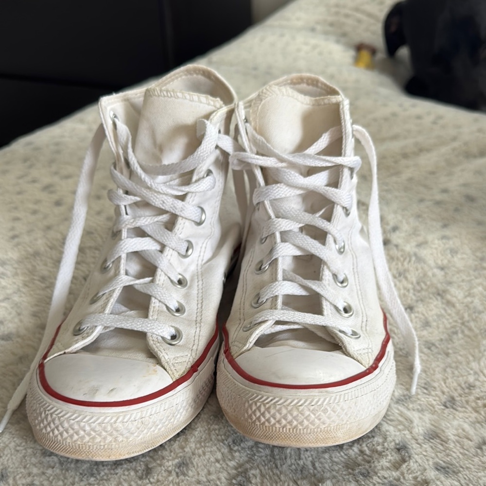 Converse White High-Top Sneakers with Red Accents